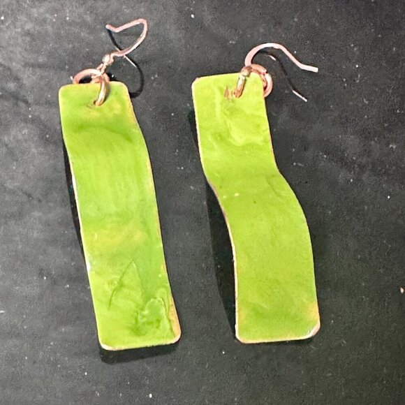 Solid Copper Green Patina Earrings Drop Handmade OOAK Rustic Boho Artisan Forged - Picture 3 of 7
